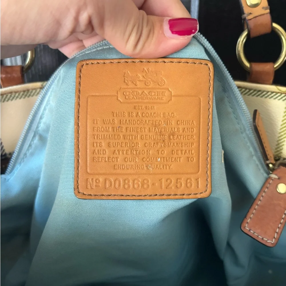 Coach Multicolor Plaid Tote with Blue Stripe - Picture 12 of 14